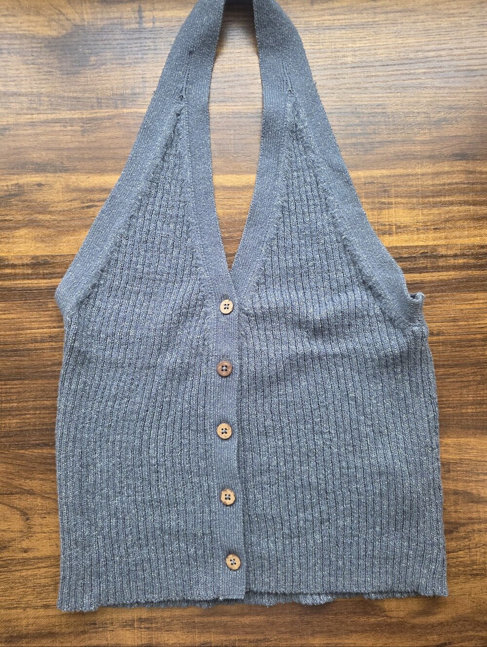 Free People Gray Knit Tank with Wooden Buttons